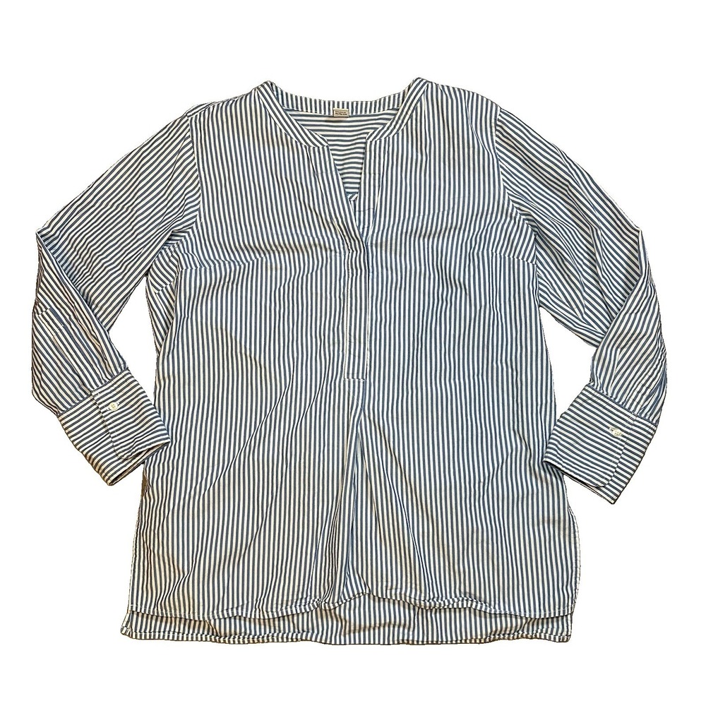 Old Navy Women's LARGE Striped Blue White Popover Tunic Nautical Preppy Blouse
